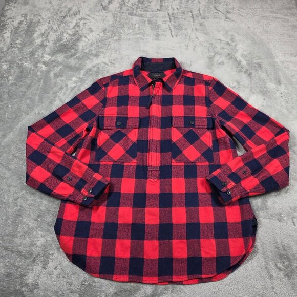 J Crew Shirt Womens Small Red Blue Buffalo Check Wool Blend Flannel Shacket - Picture 2 of 10